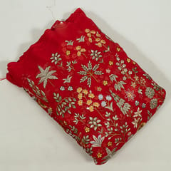 Red Gerogette Embroidered Fabric