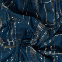 Light Blue Denim Sequin Embroidered Fabric