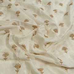 White Dyeable Dola Silk Embroidered Fabric