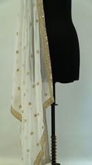 White Dyeable Georgette Embroidered Dupatta