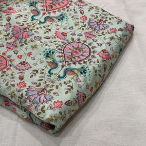 Mint Green Dupion Silk Printed Embroidery Fabric