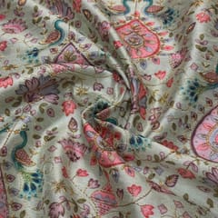 Mint Green Dupion Silk Printed Embroidery Fabric