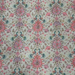 Mint Green Dupion Silk Printed Embroidery Fabric