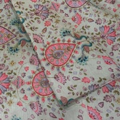 Mint Green Dupion Silk Printed Embroidery Fabric