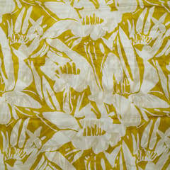 Cream and Green Color Chiffon Digital Printed Fabric