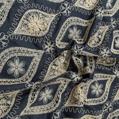 Blue Color Denim Cutwork Embroidered Fabric