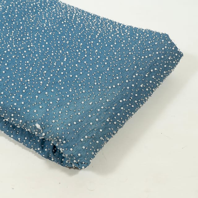 Blue Color Denim Embroidered Fabric