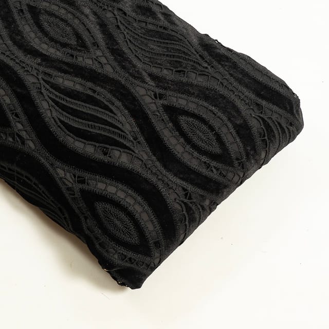 Black Cutwork Knitted Velvet Fabric