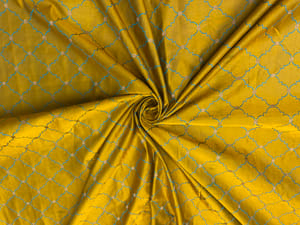 Dark Mustard Color Geometric Tanschui Silk Fabric Fabric