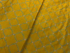 Dark Mustard Color Geometric Tanschui Silk Fabric Fabric