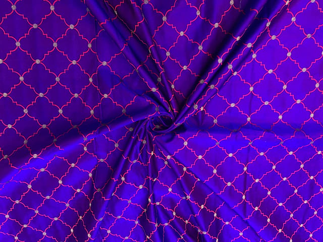 Purple & Blue Two Tone Color Geometric Tanschui Silk Fabric Fabric