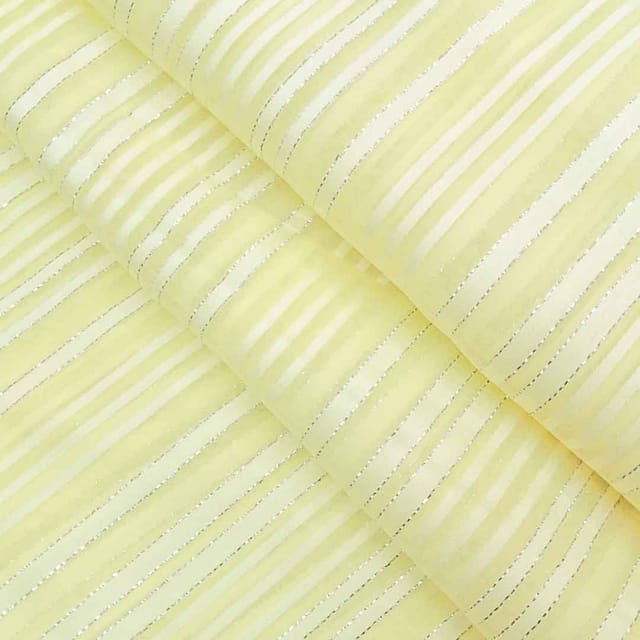 Yellow Stripes Printed Georgette Fabric