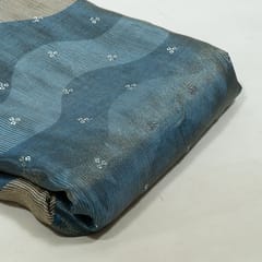 Grey Color Tissue Silk Print with Embroidered Fabric