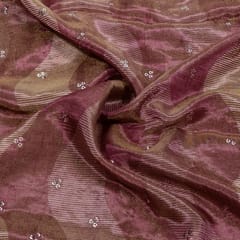 Wine Color Tissue Silk Print with Embroidered Fabric