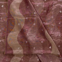 Wine Color Tissue Silk Print with Embroidered Fabric