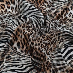 Brown and Black Color Crepe Printed Fabric