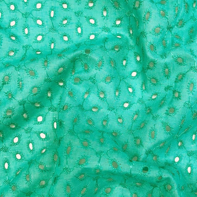 Rama Green Embroidered Cotton Hakoba Fabric