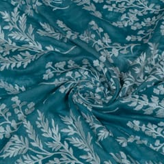 Sage Green Color Mal Chanderi Embroidered Fabric