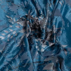 Blue Color Lycra Brasso Velvet Printed Fabric