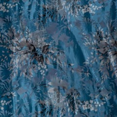 Blue Color Lycra Brasso Velvet Printed Fabric