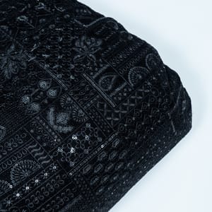 Black Color Velvet Embroidered Fabric