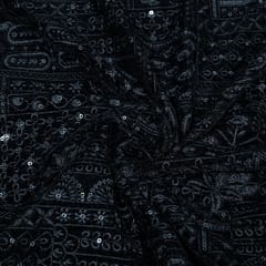 Black Color Velvet Embroidered Fabric