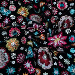 Black Color Velvet Embroidered Fabric