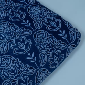 Blue Color Denim Cutwork Embroidered Fabric