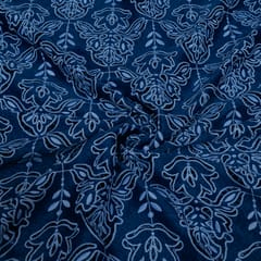 Blue Color Denim Cutwork Embroidered Fabric