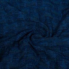 Blue Color Lycra Denim Embroidered Fabric