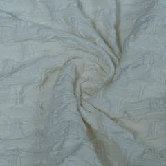 White Color Lycra Denim Embroidered Fabric