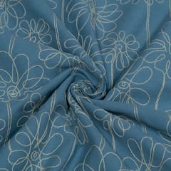 Sky Blue Color Denim Embroidered Fabric