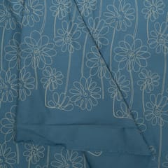 Sky Blue Color Denim Embroidered Fabric