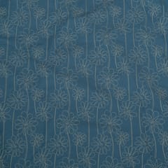 Sky Blue Color Denim Embroidered Fabric