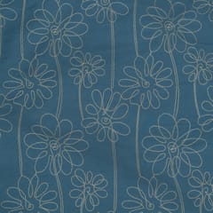 Sky Blue Color Denim Embroidered Fabric