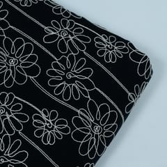 Black Color Denim Embroidered Fabric