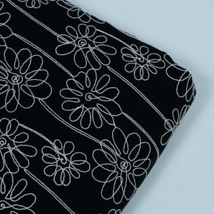 Black Color Denim Embroidered Fabric