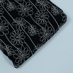 Black Color Denim Embroidered Fabric