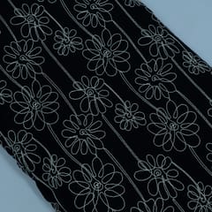 Black Color Denim Embroidered Fabric