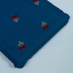 Blue Color Denim Embroidered Fabric