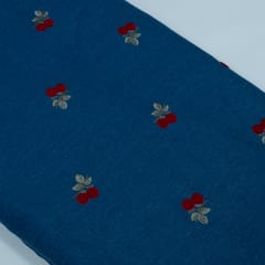 Blue Color Denim Embroidered Fabric