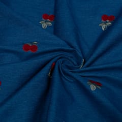 Blue Color Denim Embroidered Fabric