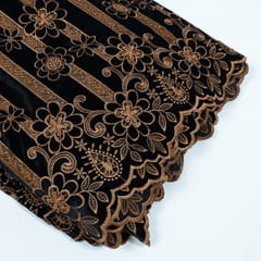 Black Color Velvet Cutwork Embroidered Fabric