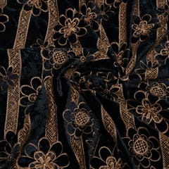 Black Color Velvet Cutwork Embroidered Fabric