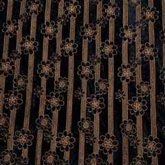 Black Color Velvet Cutwork Embroidered Fabric