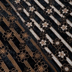 Black Color Velvet Cutwork Embroidered Fabric