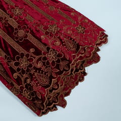 Maroon Color Velvet Cutwork Embroidered Fabric