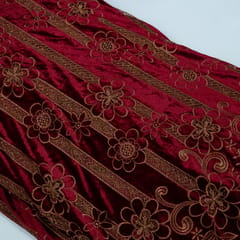 Maroon Color Velvet Cutwork Embroidered Fabric