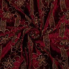 Maroon Color Velvet Cutwork Embroidered Fabric