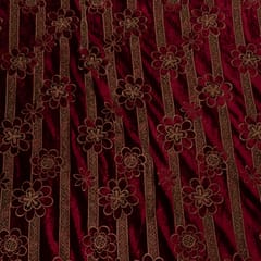 Maroon Color Velvet Cutwork Embroidered Fabric